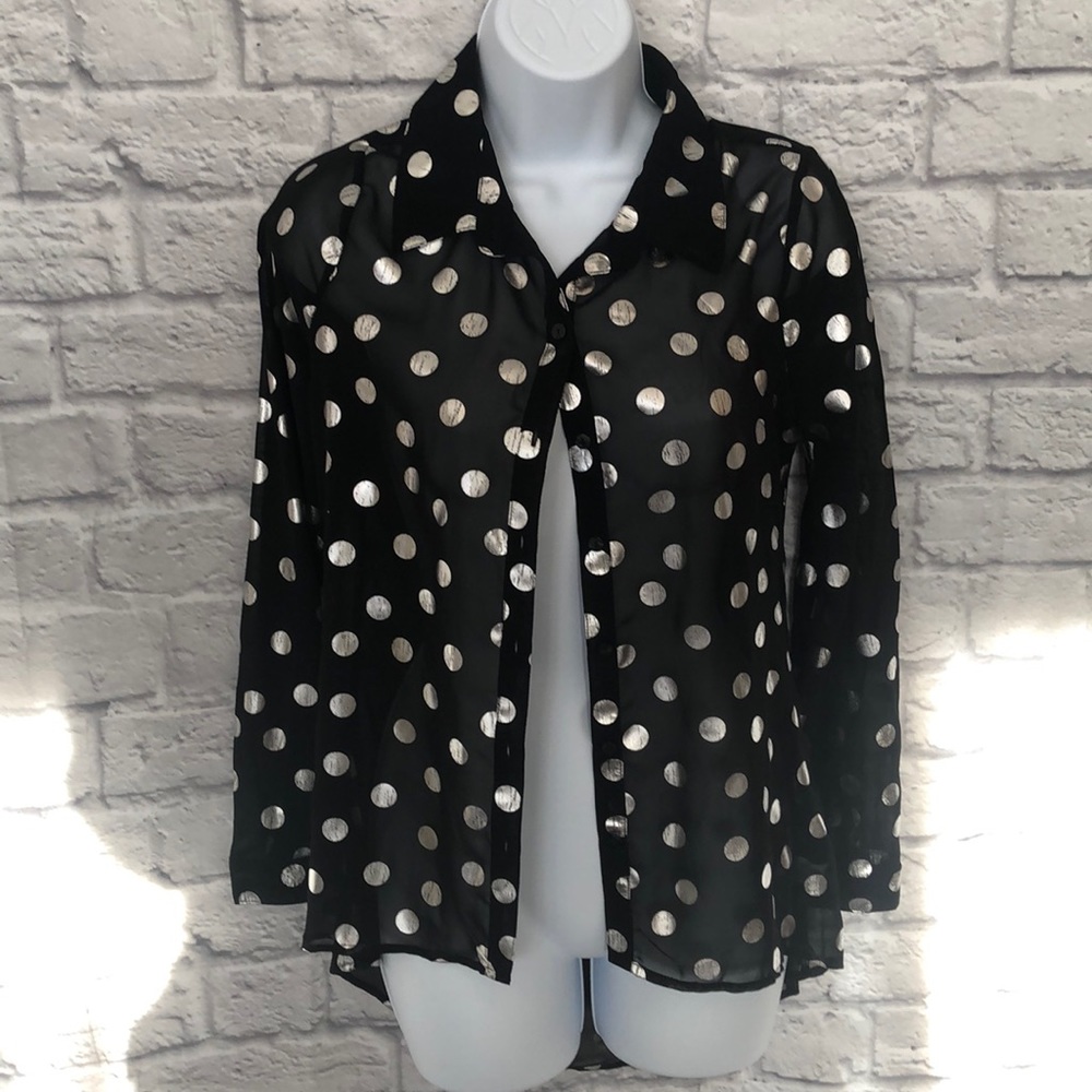 sz s sheer black silver Polkadot upkeyhole back